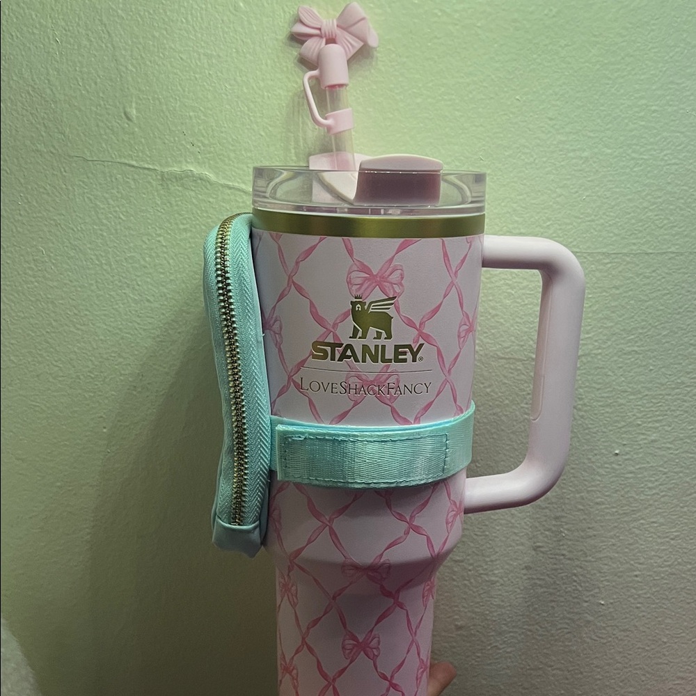 Stanley Pink and Mint Travel Mug with Strap and Lid